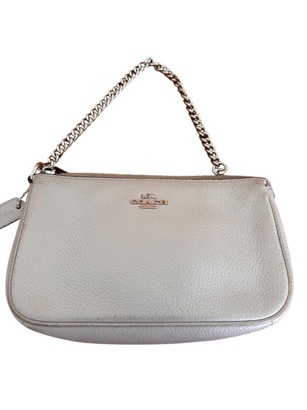 COACH Nolita Wristlet Bag Pebbled Leather Chain Clutch Neutral Nude - Picture 4 of 12